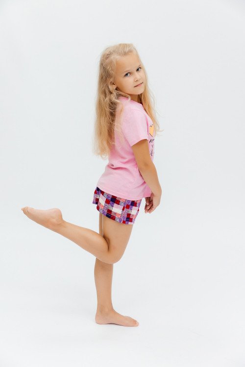 КД020-2 розовая Пижама для девочки (футболка+шорты) р.128,152,158