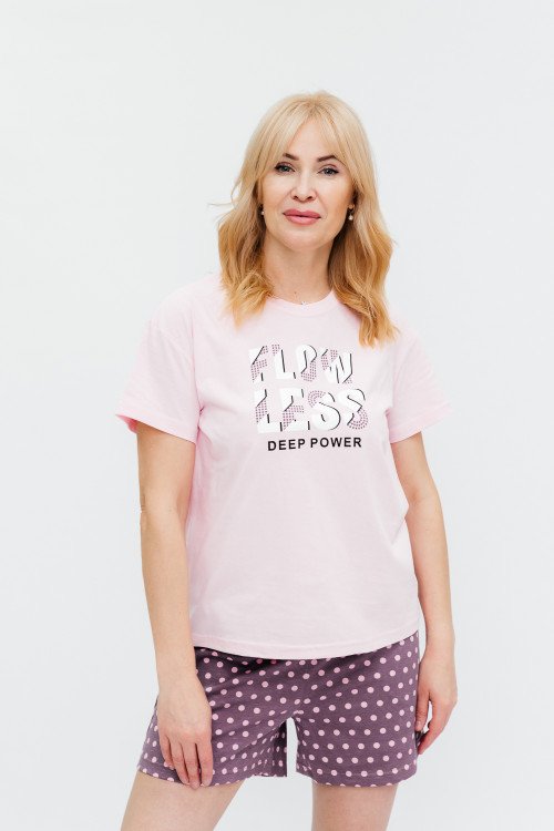 КП76-2 кулирка розовая Пижама женская  (футболка+шорты) р.42-52 (164)